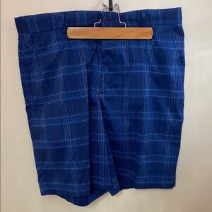 Blue Plaid Men's Flat Front Shorts